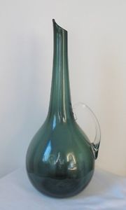 Blenko Anderson 968 Handblown Glass Charcoal Chianti Decanter Pitcher Label