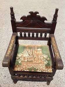 Antique Indian Hand Carved Wood Chair Piddi Mortise Tenon