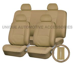 Acura TSX RDX PU Leather Solid Beige Semi Custom Seat Covers Bench 13 PC Set