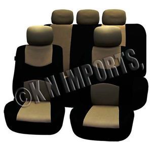 Black Tan 9 Pcs Low Back Car Seat Covers Semi Custom for 2Rows w Split Bench