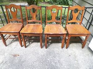 Set 4 1940s 1950s Retro Solid Oak Kitchen Chairs Art Deco