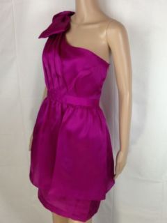Kara Janx Sz 10 $375 Dark Pink One Shoulder Silk Cocktail Prom Dress Bow 