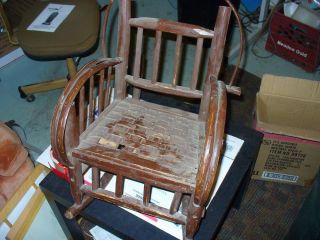 Old Brown Vintage Farm Child's Wooden Rocking Chair Unique RARE One of A Kind