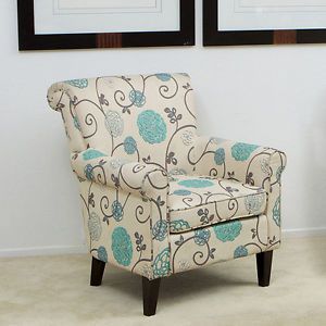 Elegant Design Linen Upholstered Club Chair w Floral Prints