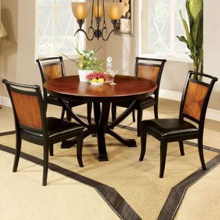 5 PC Unique Design Two Tone Large Smooth Round Table Soft Seat Chair Dining Set