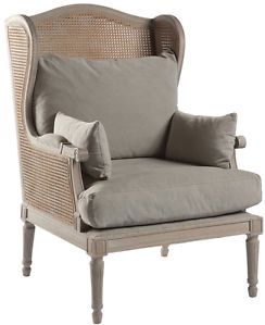 Christopher French Country Caned Back Linen Salon Wing Chair