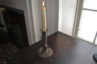 Primitive Early Lighting Hogscraper Candlestick Signed Shaw Birm AAFA Antique