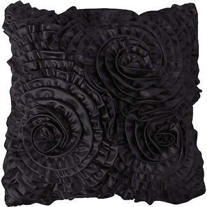 Black Floral Ruffles Accent Pillow Home Decor Living Room Bedroom Chair Sofa