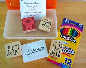 Pets in A Box Dog Cat Rubber Stamp Art Drawing Kit