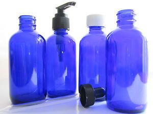 Cobalt Blue 4oz Glass Bottle w Cap Pump or Dropper Ideal Soap Lotion Dispenser