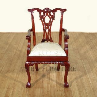 Solid Mahogany Cherry Finish Chippendale Dark Cream Arm Chair PCH003AC