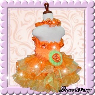 652Z Orange Lace Halter Top Glitz Pageant Wedding Party Baby Dress Outfit 2 3Y