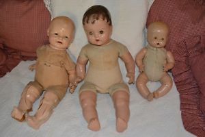 Lot of 3 Vintage antique 1920 1930 Composition Baby Dolls Clothing