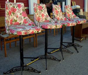 Set 4 Mid Century Cast Iron Vinyl Swivel Barstools Bar Stools Vtg Dining Chairs