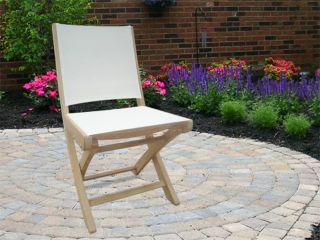 New Royal Teak Collection Teak Sailmate Folding Patio Chair in White Sling