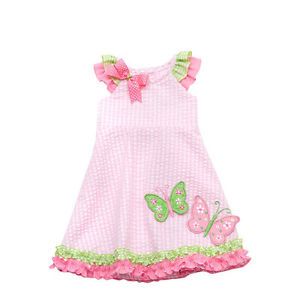 RARE Editions Baby Girls Pink Butterfly Spring Summer Seersucker Dress 12M New