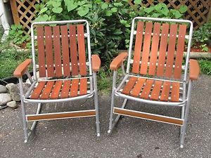 2 Vintage Redwood Aluminum Outdoor Patio Porch Lawn Rocking Chairs Rockers Retro