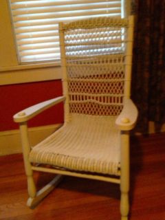 Large and Sturdy Victorian White Antique Wicker Rocking Chair