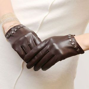 Punk Rock Women Italian Soft Leather Driving Performance Gloves w Rivet