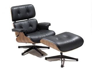#3007 Modern Eames style black PU leather lounge chair + ottoman set