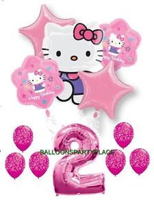 Hello Kitty Pink Purple 2nd Birthday Damask Party Balloons Second Supplies Girls
