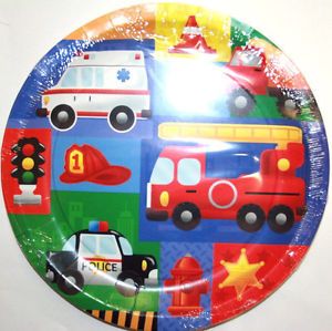Rescue Vehicles 8 7" Dessert Plates Birthday Party Supplies Fire Police Truck