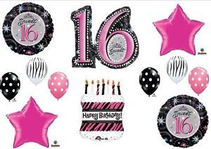 Sweet 16 Sixteen Zebra Cake Birthday Party Balloons Decorations Supplies Pink