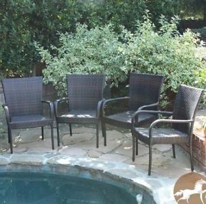 Outdoor Wicker Patio Furniture Set of 4 Stackable Chairs Brown Weather Resistant