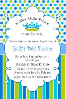 30 Personalized Baby Boy Shower Blue Prince Invitation Card Custom Birthday