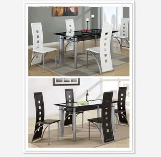 Set of 2 New Black White Faux Leather Dinning Chairs w Sliver Metal Legs