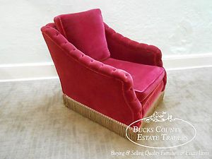 Antique 1920s Art Deco Tufted Red Mohair Lounge Chair