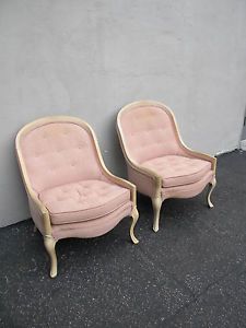 Pair of Low French Tufted Living Room Side by Side Chairs 3733