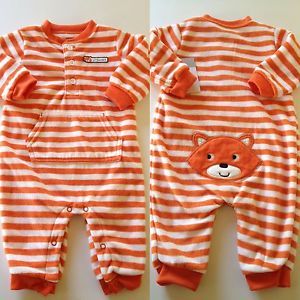 Carter's 1 Piece Newborn Baby Boy Orange Fleece Outfit Fall Clothes 6 9 12 M