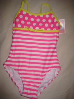 Circo 1 Piece Swimwear Polka Dots Stripes Pink White Yellow Size 5T