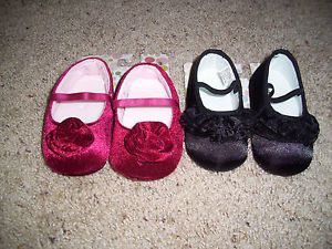 Baby Girl Dress Crib Shoes Size 2 3 Black Satin Red Velvet Fast Shipping