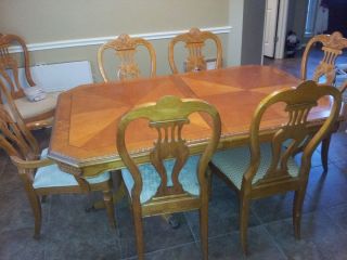 Solid Wood Dining Room Set with 8 Upholstered Chairs