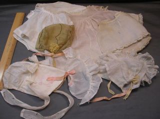 Vintage Baby Doll Bonnets and Clothes Lot of 8 Pieces