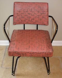 1950's Mid Century Modern Viko Red Black Vinyl Swivel Lounge Chair