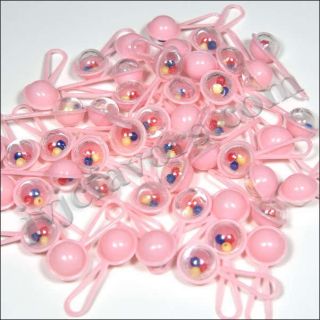 48 Pcs Mini Rattles Baby Shower Favor Light Pink Girl Decor Party Decorations