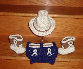 Newborn Baby Crochet Cowboy Hat Boots Diaper Cover Set Photo Prop Handmade