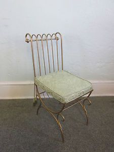 Vintage Italian Gilt Rolled Wrought Iron Vanity Chair