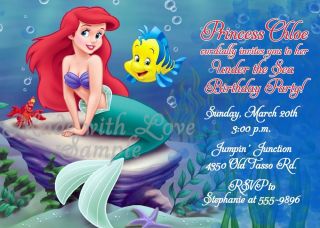 Little Mermaid Ariel Princess Disney Girl Birthday Party Invitation Pic JPEG