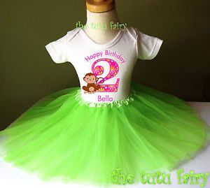 Birthday Monkey Love First 1st 2nd 3rd 4th 5T 6 7 Shirt Tutu Set Outfit Girl