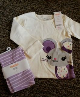 Gymboree Mousing Around Mouse Outfit Long Tee Striped Leggings 18 24 2T