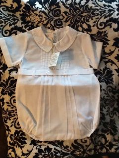 Feltman Brothers Baby Boys White Christening Baptism Bubble Outfit with Collar