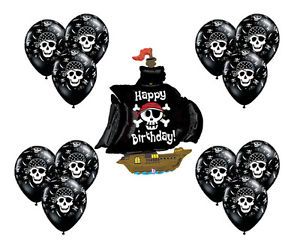 Black Pirate SHIP Boat Mate Happy Birthday Party Supply Mylar Balloon Latex Set