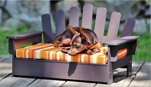 Outdoor Indoor Dog Cat Pet Chair Bed w Soft Cushion Adirondack Wood Patio Out