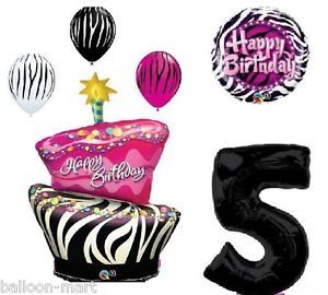 5th Birthday Zebra Cake Balloons Set Pink Black Party Decorations Supplies Fifth