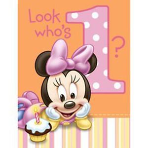 Disney Minnie Mouse 1st Birthday Invitations 8 Ct Baby Girl Party Supplies