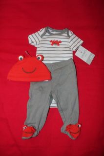 Carter's Newborn Baby Boy Crab Onesie Pants Hat